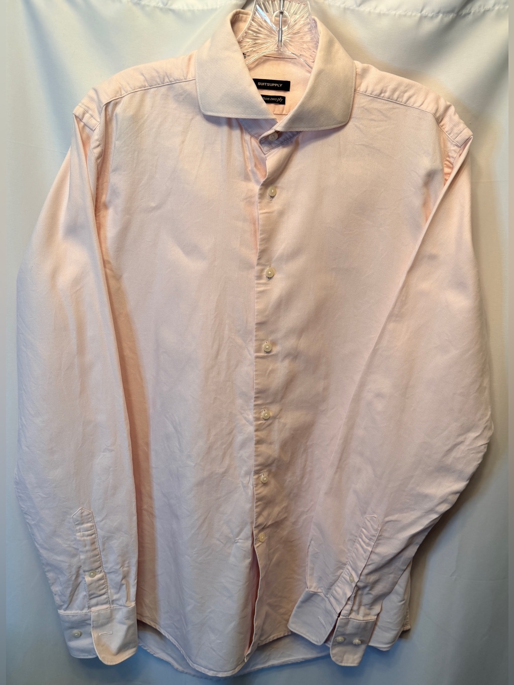 Suitsupply Size 15.5 L Eu 39 7 Pink Cotton Two-Ply Spread Collar Dress Shirt